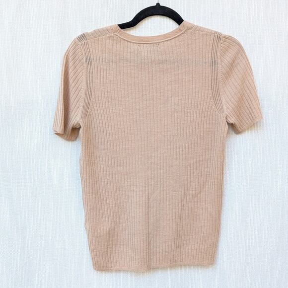 Banana Republic Tan 100% Merino Wool Short Sleeve Ribbed Sweater, size S - Picture 2 of 6